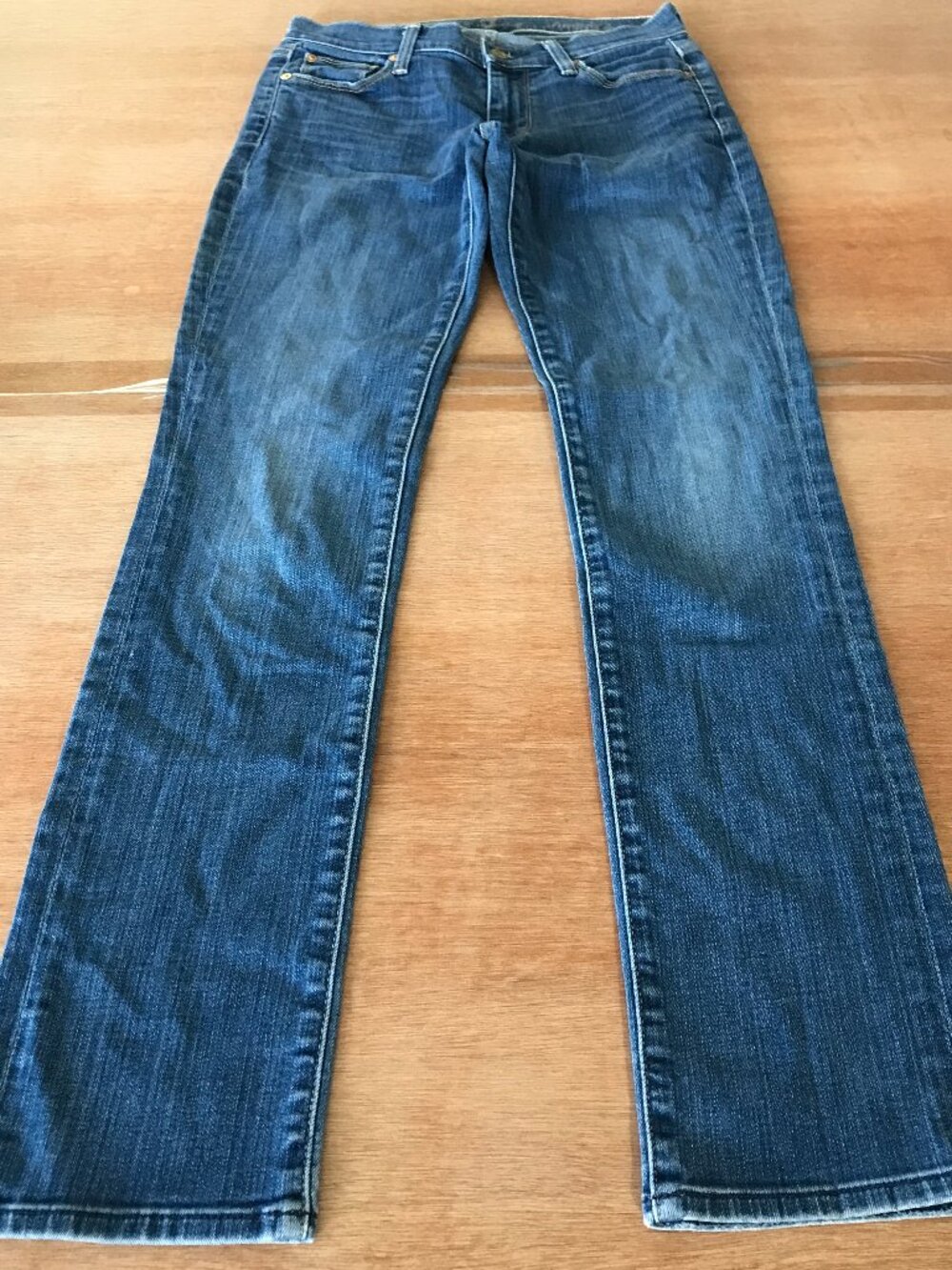 7 For All Mankind Straight Leg Jeans Women 26 Blue Low Rise Medium Wash Slimming